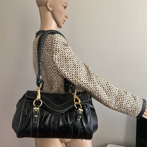 La Gioe Di Toscana Shoulder Handbag Black Gold Snake Embossed Leather - Picture 5 of 16